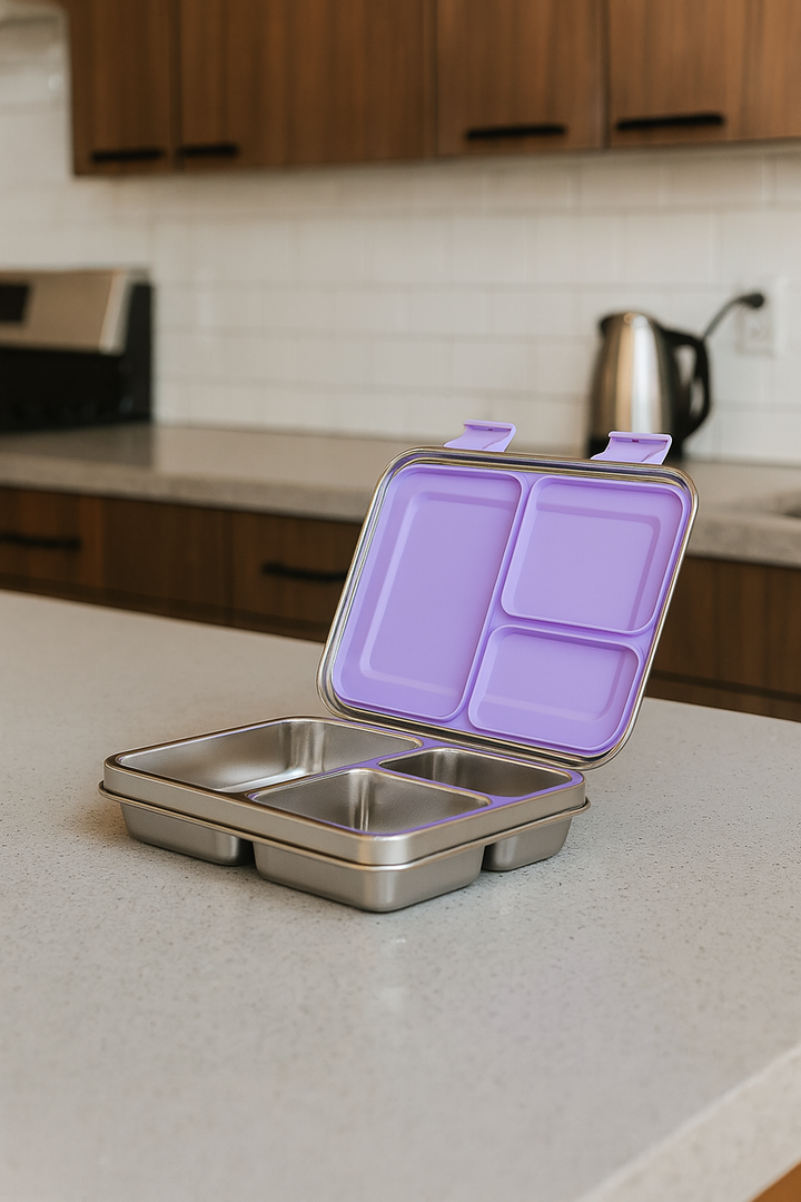 Stainless Steel Lunch Box with Leak-Proof Lid  | 3 Compartment Food Container for Kids & Adults | Bento Lunch Box