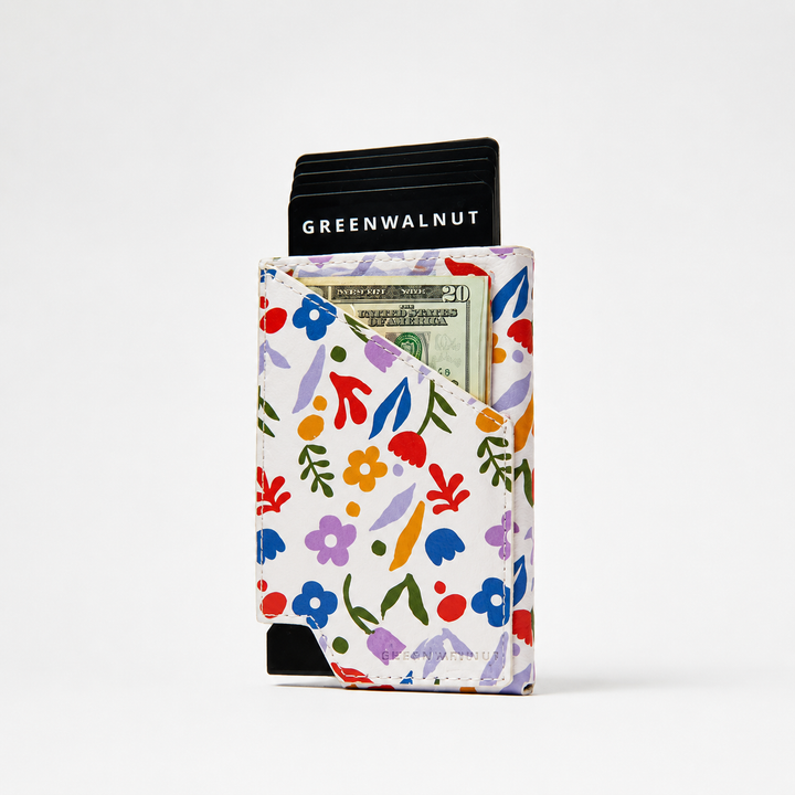 Slim Pop-Up Wallet | Floral Aluminium Wallet Card Holder | Rfid Blocking Minimalist Pop up Credit Card Holders