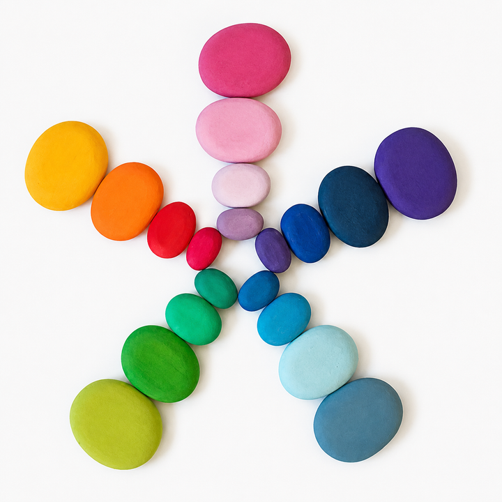 Montessori Wooden Stacking Pebbles Set – Rainbow Balance & Sorting Toy for Toddlers