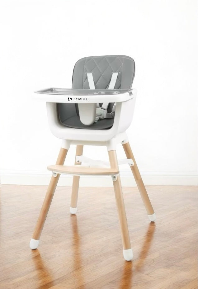 Convertible Baby High Chair with Wooden Legs, Adjustable Tray, and Cushioned Seat | Wooden High Chair