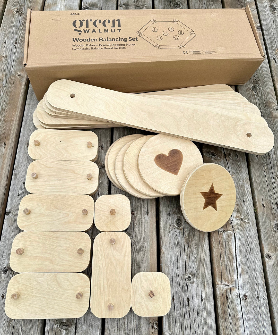 Poutre d'équilibre en bois pour enfants avec pierres d'appui en bois | Ensemble de 12 pièces