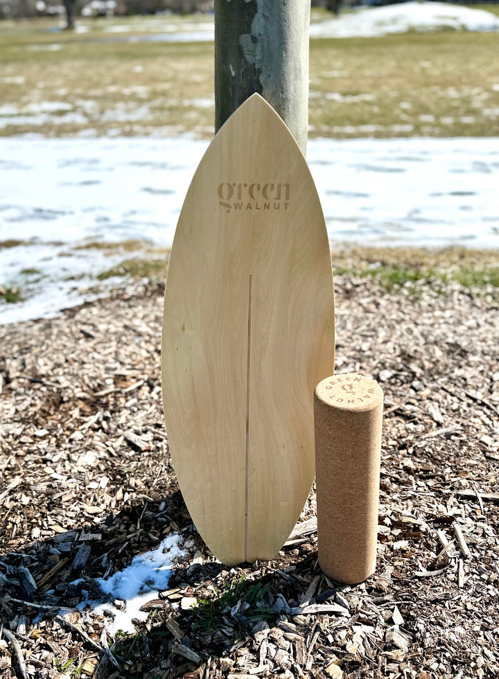 Wooden Balance Board | Surfing Balance Board with Cork Roller - Green Walnut Inc.