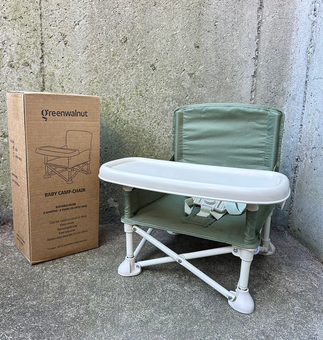 Portable Baby Chair | Camp Chair | Booster Seat With Removable Tray (Army Green)