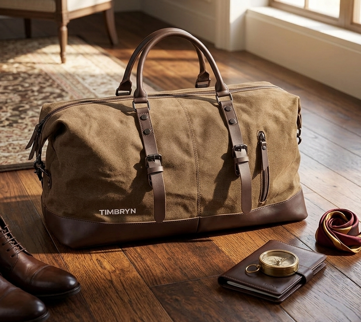 Large Canvas & PU Leather Weekend Duffle Bag – Men's Vintage Travel Carry-On