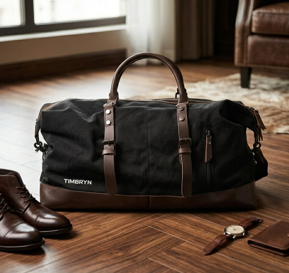 Large Canvas & PU Leather Weekend Duffle Bag – Men's Vintage Travel Carry-On