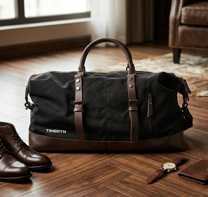 Large Canvas & PU Leather Weekend Duffle Bag – Men's Vintage Travel Carry-On