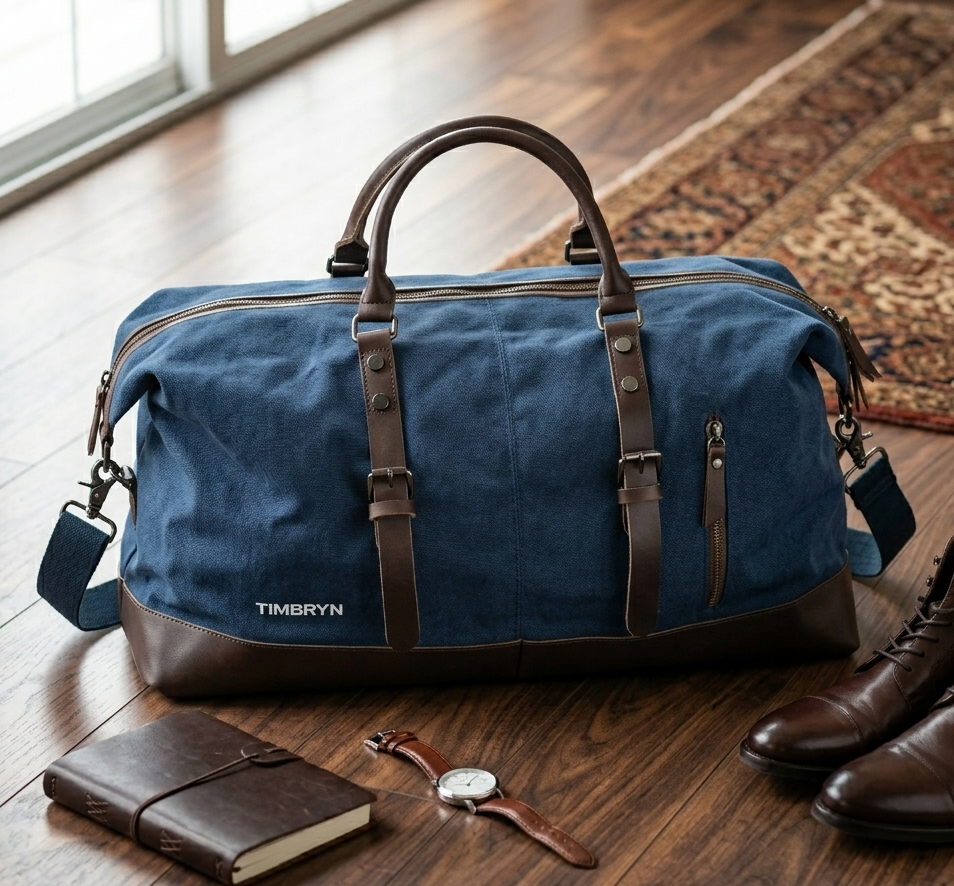 Large Canvas & PU Leather Weekend Duffle Bag – Men's Vintage Travel Carry-On