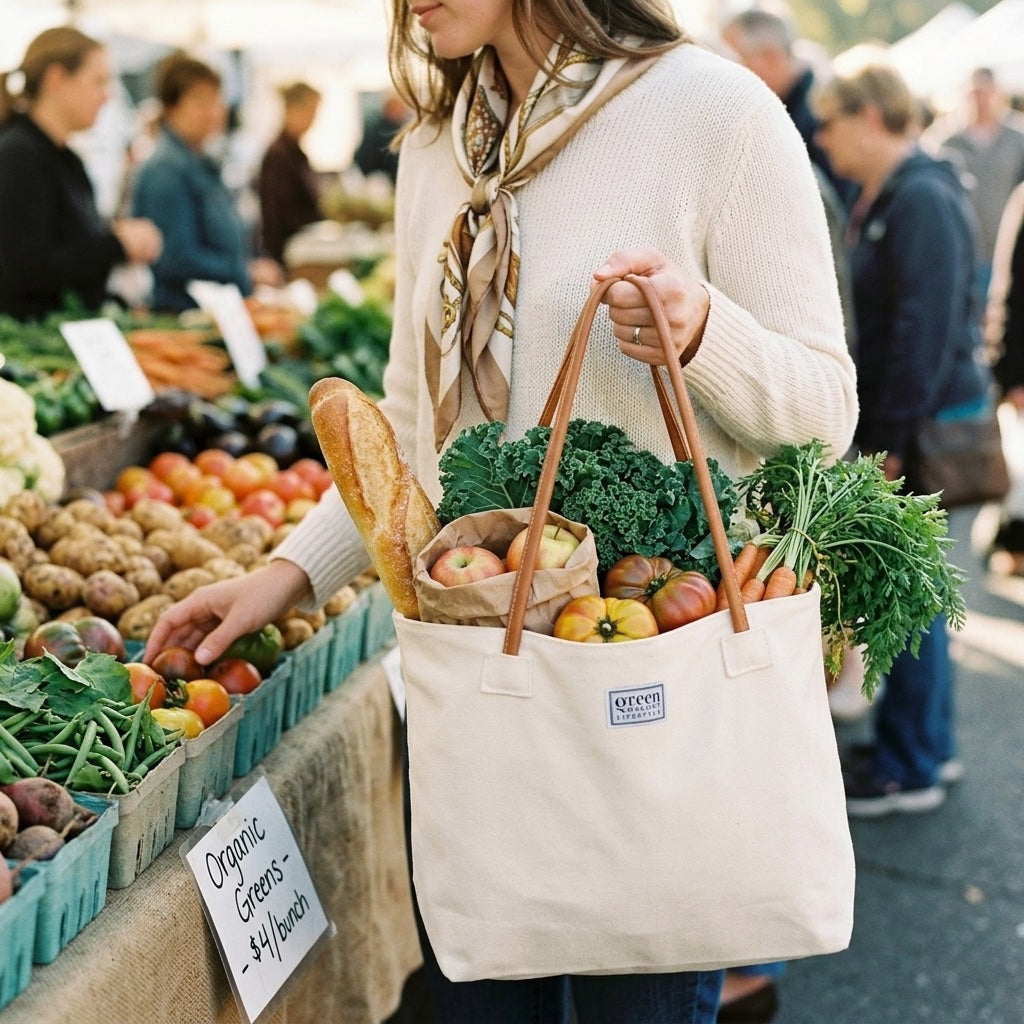 Cotton Canvas Tote Bag With PU Leather Handles – Green Walnut Inc.