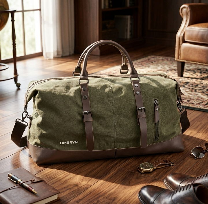 Large Canvas & PU Leather Weekend Duffle Bag – Men's Vintage Travel Carry-On