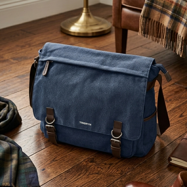 Premium Canvas & Leather Messenger Bag  | Vintage Crossbody Satchel