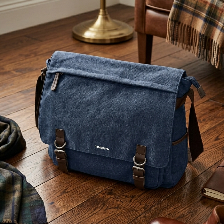 Premium Canvas & Leather Messenger Bag  | Vintage Crossbody Satchel