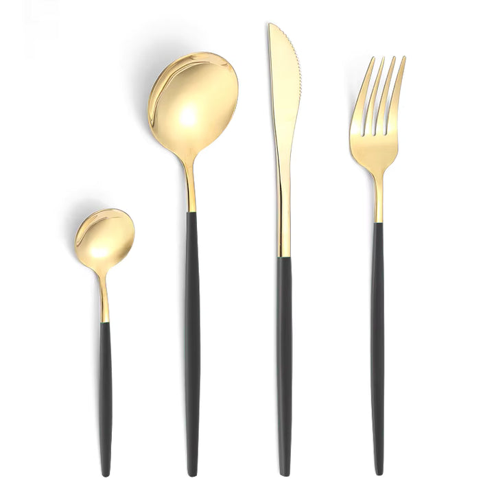 24-Piece Stainless Steel Cutlery Set – Gold Finish with Colour Handles | Flatware Set