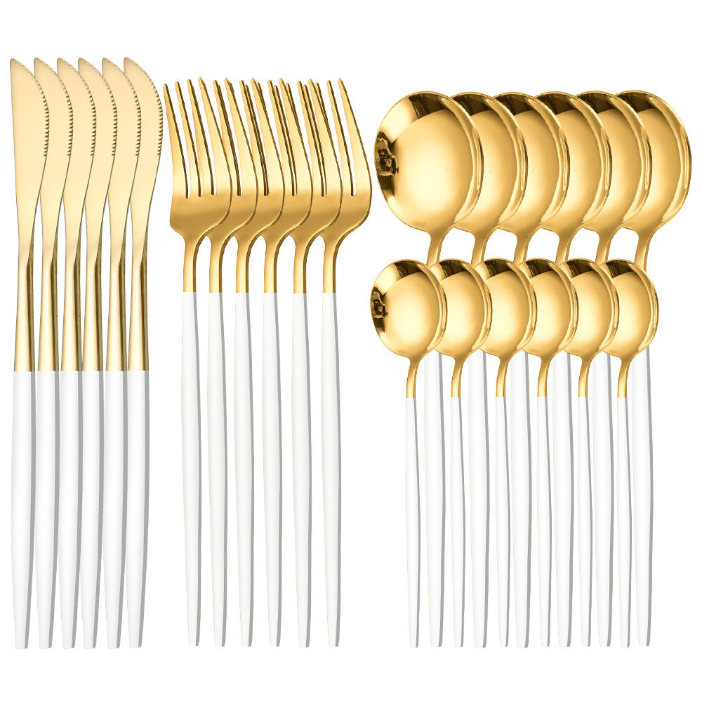 24-Piece Stainless Steel Cutlery Set – Gold Finish with Colour Handles | Flatware Set