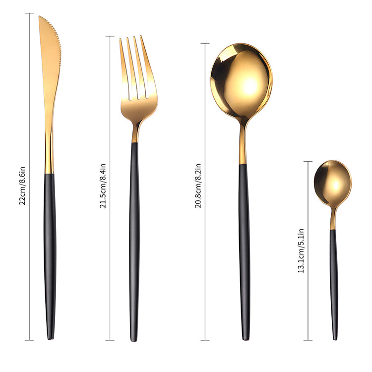 24-Piece Stainless Steel Cutlery Set – Gold Finish with Colour Handles | Flatware Set