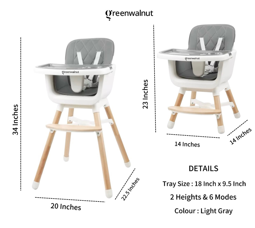 Convertible Baby High Chair with Wooden Legs, Adjustable Tray, and Cushioned Seat | Wooden High Chair