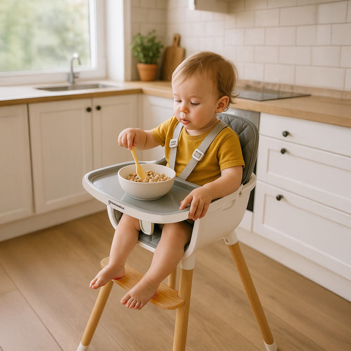 Convertible Baby High Chair with Wooden Legs, Adjustable Tray, and Cushioned Seat | Wooden High Chair