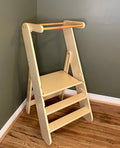 Kids & Toddler Foldable Learning Tower | Foldable Kitchen Step Stool ( Natural ) - Green Walnut Inc.