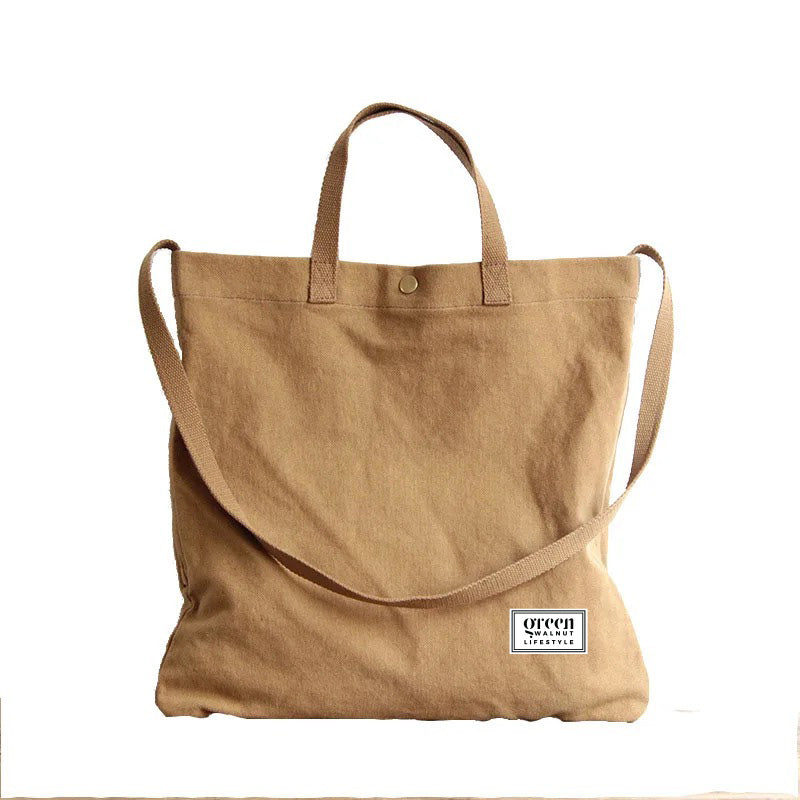 Cotton Canvas Tote Bag With Pocket And Zipper