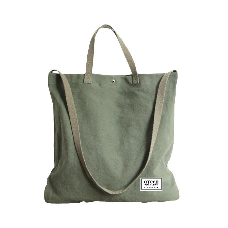 Cotton Canvas Tote Bag With Pocket And Zipper