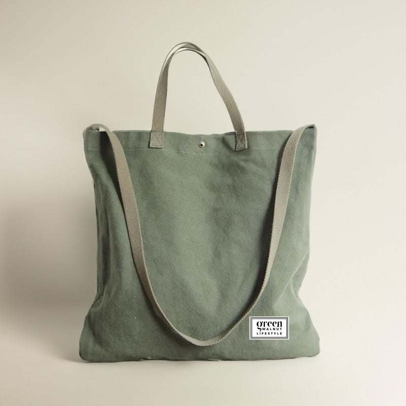 Cotton Canvas Tote Bag With Pocket And Zipper