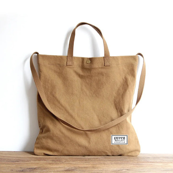 Cotton Canvas Tote Bag With Pocket And Zipper