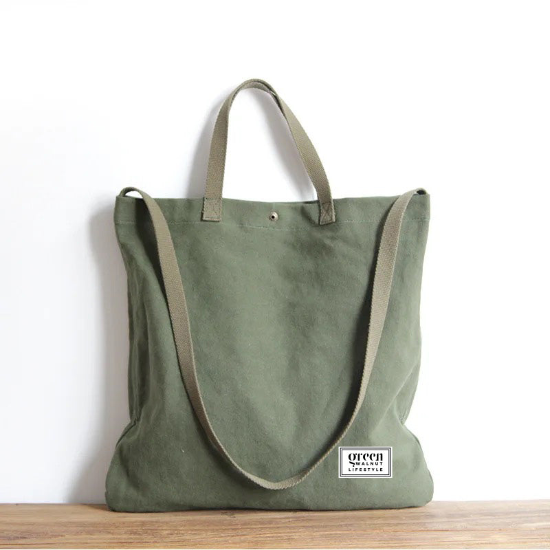 Cotton Canvas Tote Bag With Pocket And Zipper Green Walnut Inc