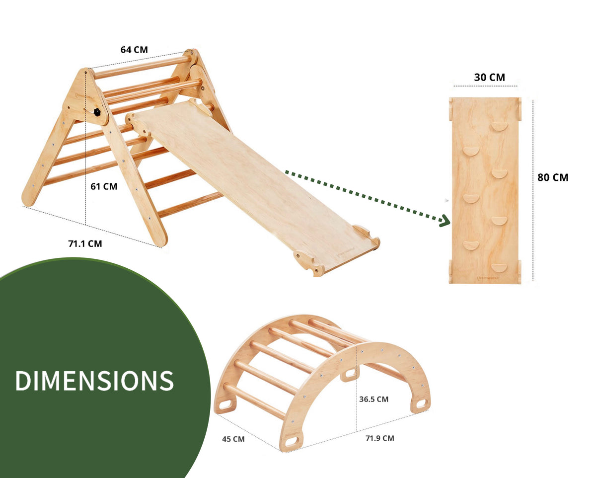 Tryangle Ramp Wooden Pikler Triangle With Rocker & Slide + Ramp | Wooden Climbing Gy ...
