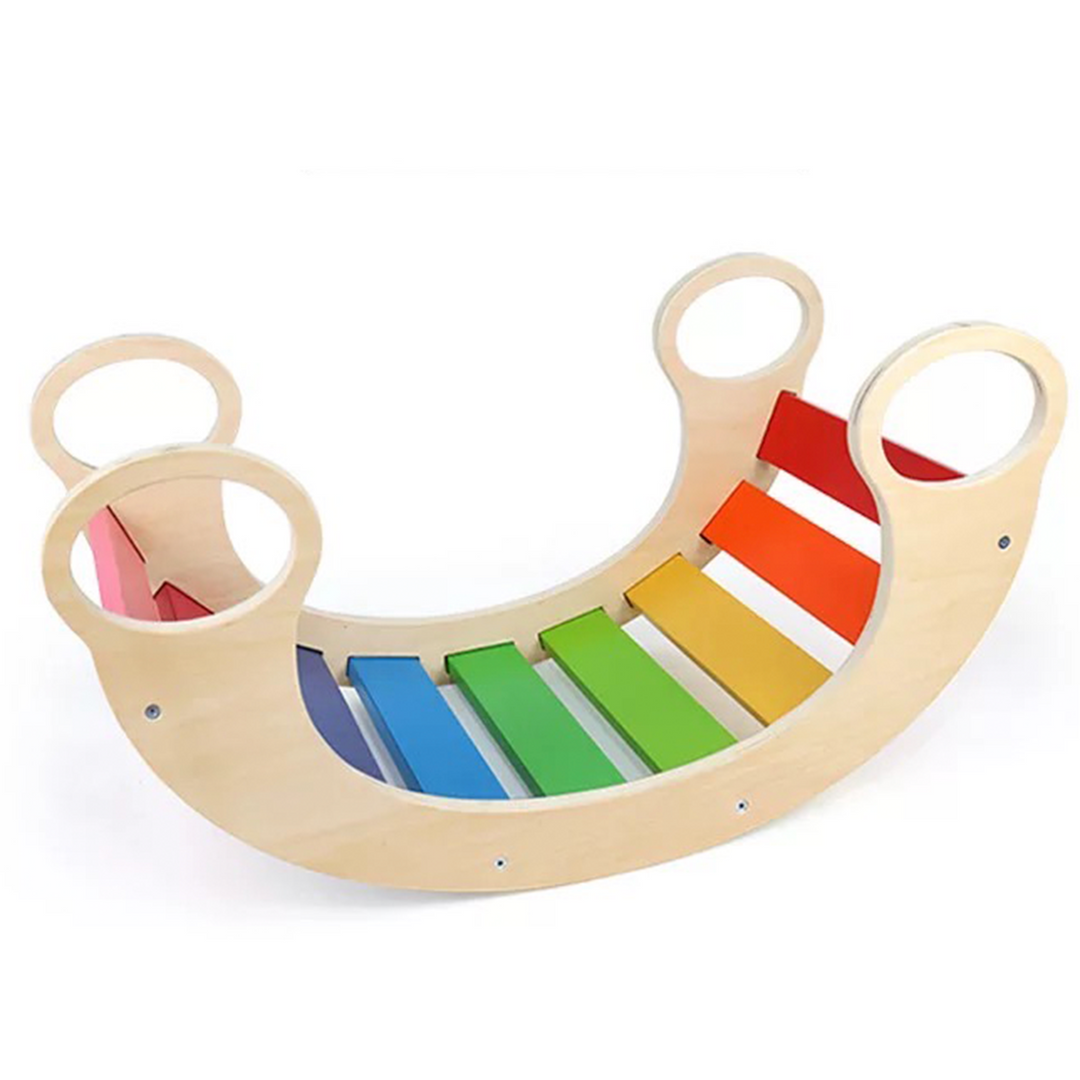 Set of 3 Wooden Pikler Triangle With Slide/Ramp | Wooden Balance Board | Wooden Rainbow Rocker - Green Walnut Inc.