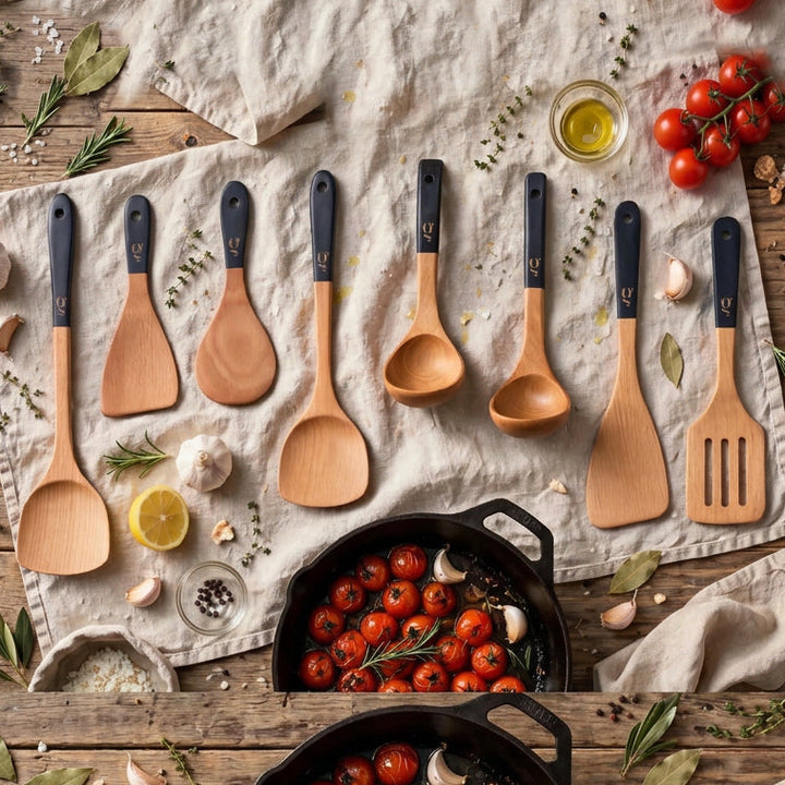 Greenwalnut® Beech Wood Utensils – Set of 8