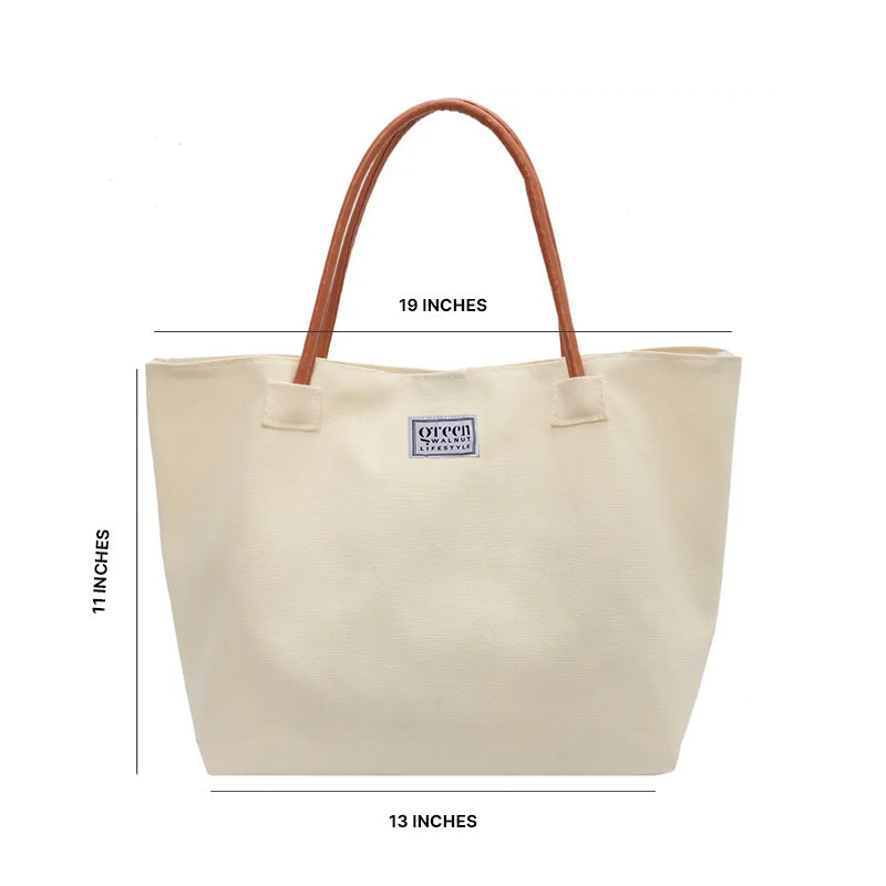 Cotton Canvas Tote Bag With PU Leather Handles