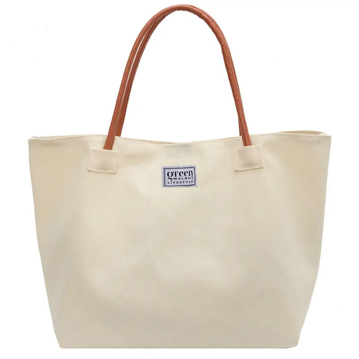 Cotton Canvas Tote Bag With PU Leather Handles