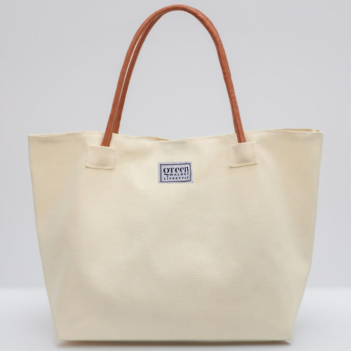 Cotton Canvas Tote Bag With PU Leather Handles