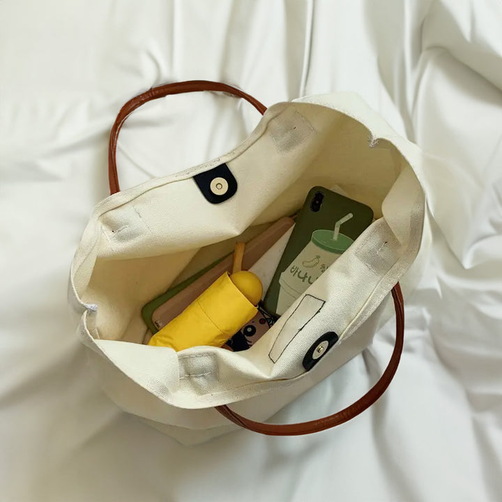 Cotton Canvas Tote Bag With PU Leather Handles