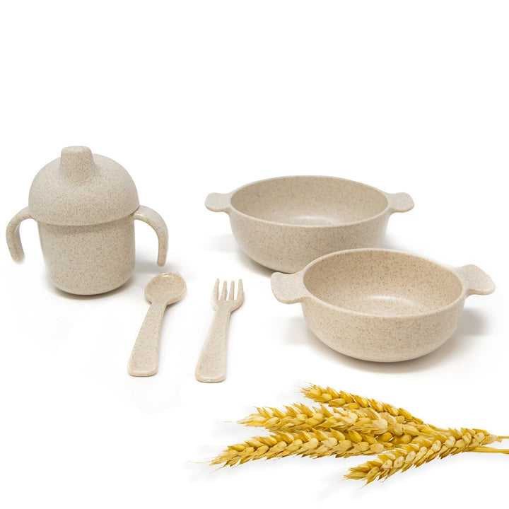 5 Piece Wheat Straw Toddler Baby & Kids  Dinnerware Set / Biodegradable Tableware set for Kids - Green Walnut Inc.