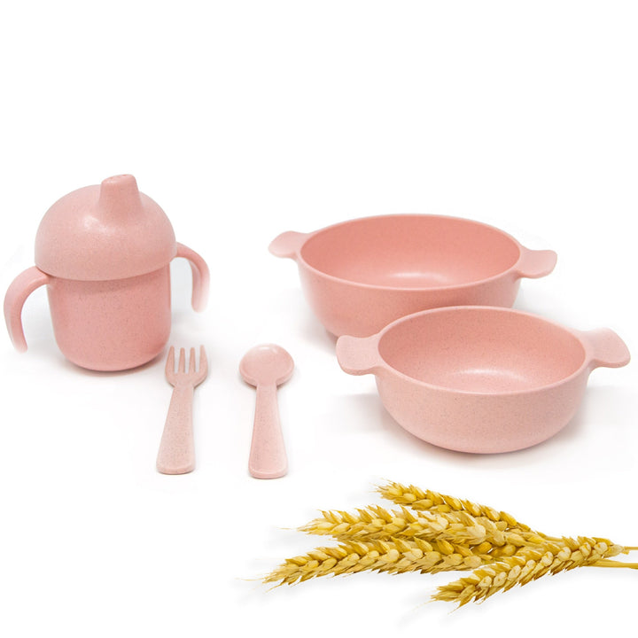 5 Piece Wheat Straw Toddler Baby & Kids  Dinnerware Set / Biodegradable Tableware set for Kids - Green Walnut Inc.