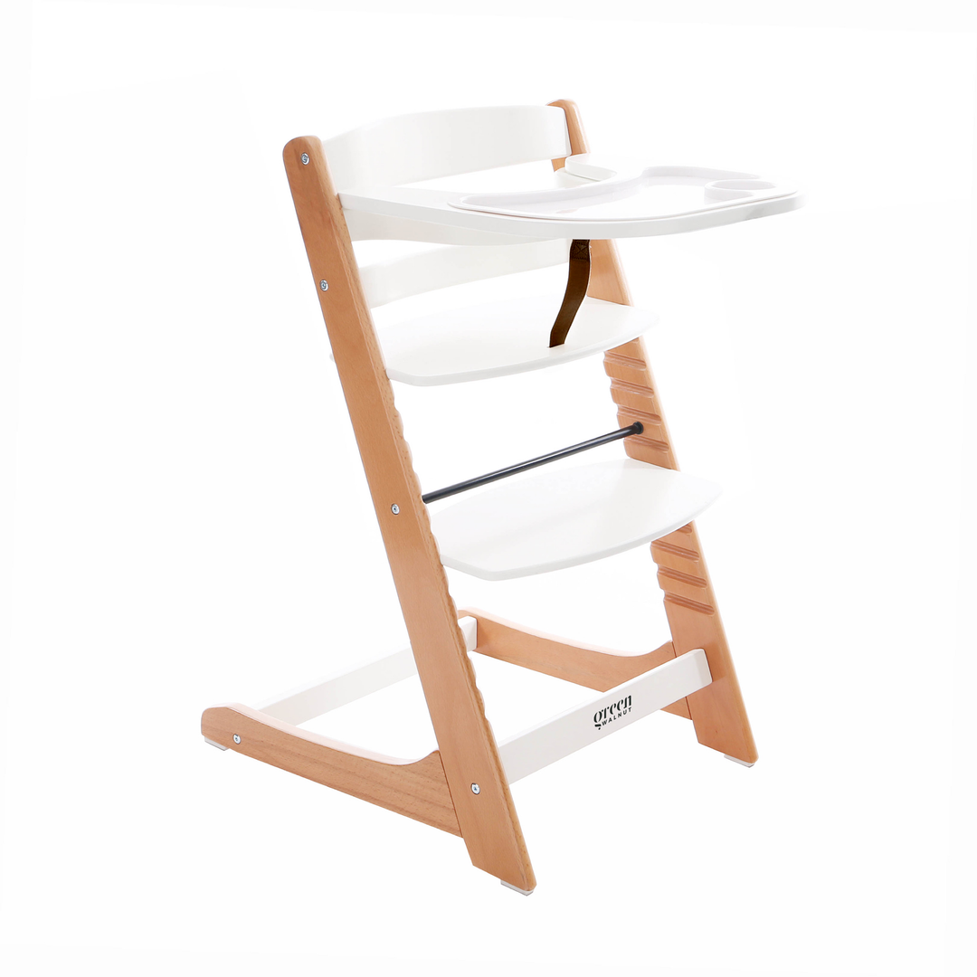 Wooden High Chair For Babies And Toddlers | Includes ( Seat Cushion ,Tray & 5 Point Belt ) - Green Walnut Inc.