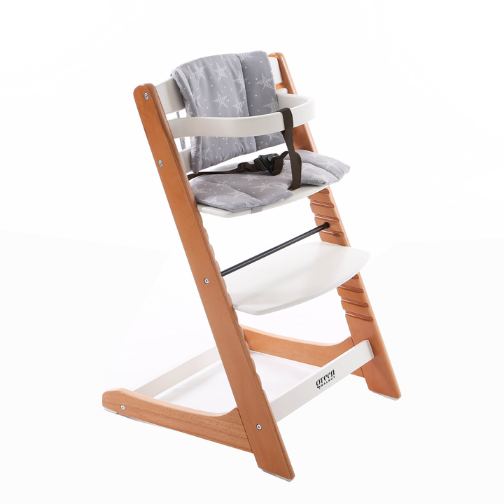 Wooden High Chair For Babies And Toddlers | Includes ( Seat Cushion ,Tray & 5 Point Belt ) - Green Walnut Inc.