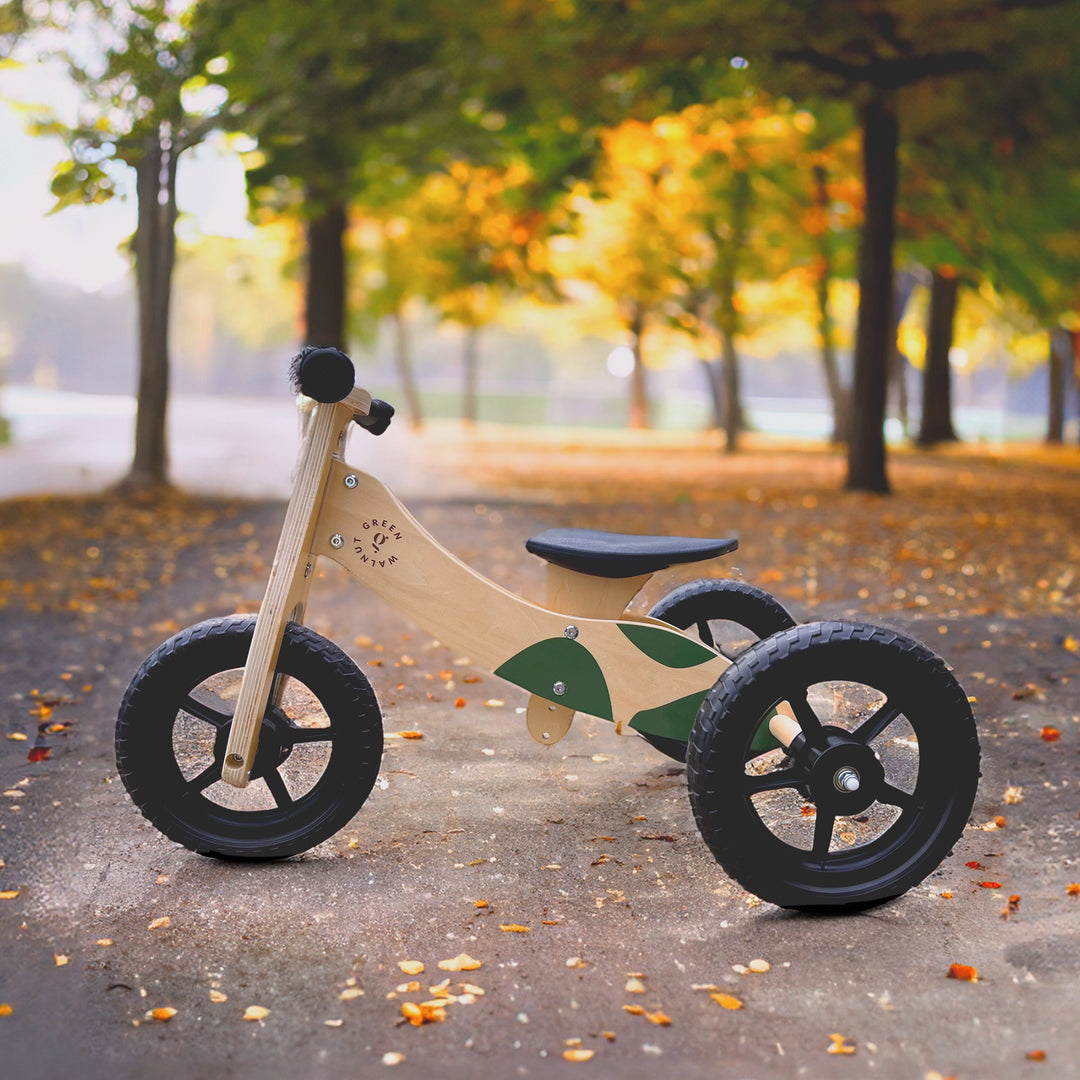 Convertible Wooden Balance Bike - Trike (2 in 1) - Green Walnut Inc.