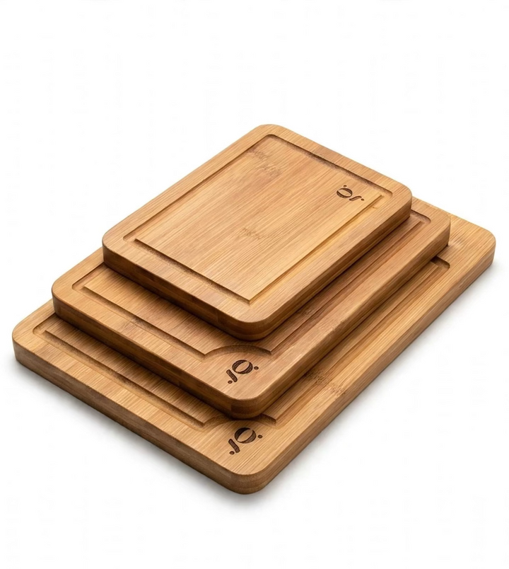 Natural Bamboo Cutting Board Set of 3 - 3 Sizes with Juice Groove for Kitchen Prep