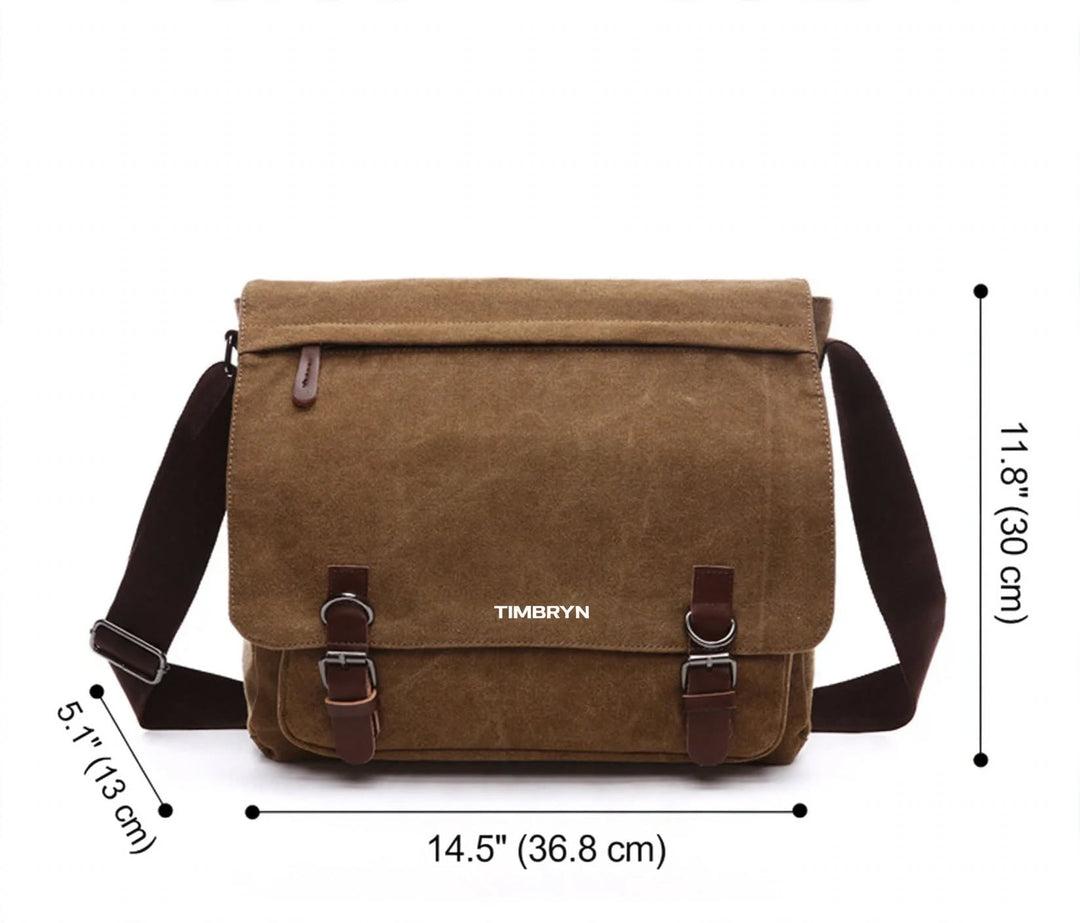 Premium Canvas & Leather Messenger Bag  | Vintage Crossbody Satchel