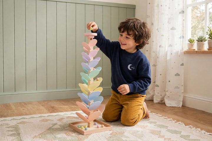 Wooden Marble Tree Toy – Macaron Pastel Colors | Montessori Ball Drop Toy