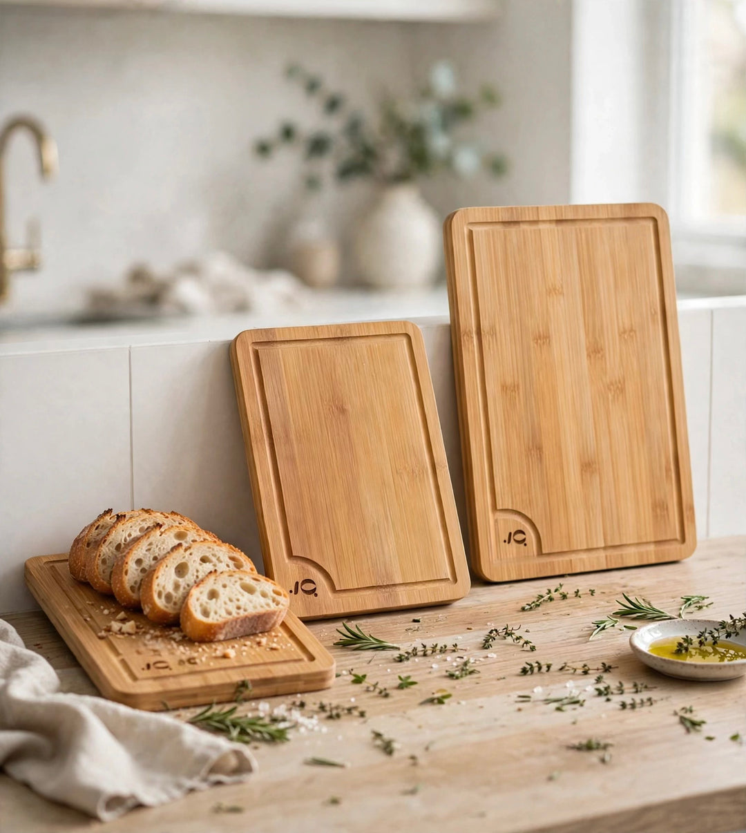 Natural Bamboo Cutting Board Set of 3 - 3 Sizes with Juice Groove for Kitchen Prep