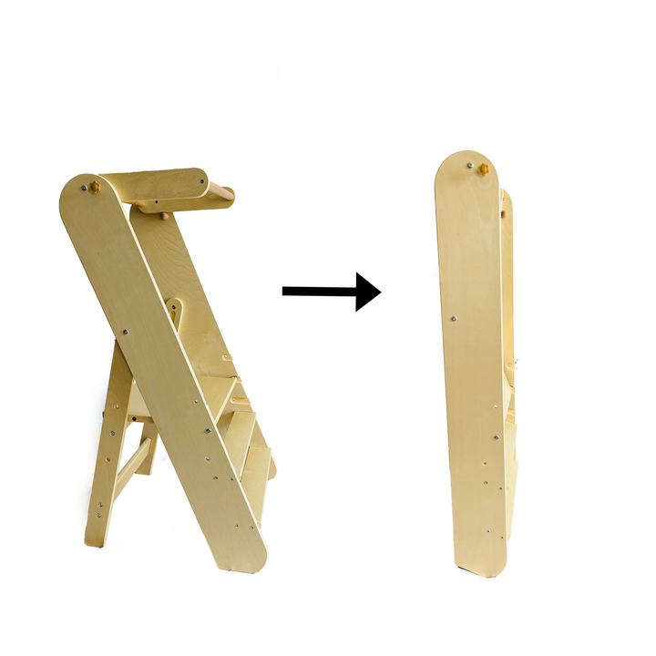 Kids & Toddler Foldable Learning Tower | Foldable Kitchen Step Stool ( Natural ) - Green Walnut Inc.