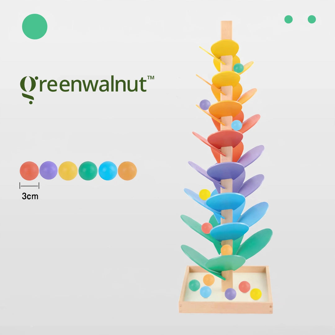 Large Wooden Marble Sound Rainbow Tree Run ( COLOURED WOODEN BALLS)