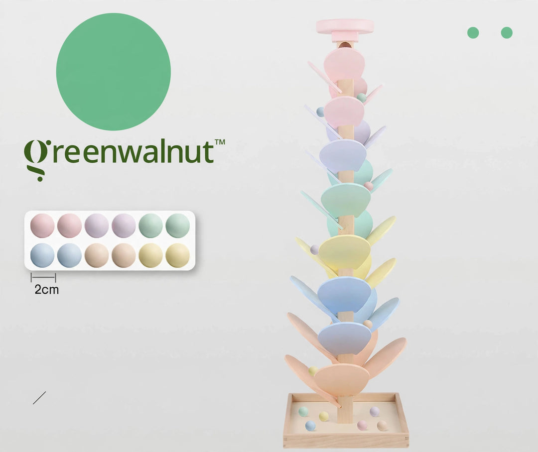 Wooden Marble Tree Toy – Macaron Pastel Colors | Montessori Ball Drop Toy