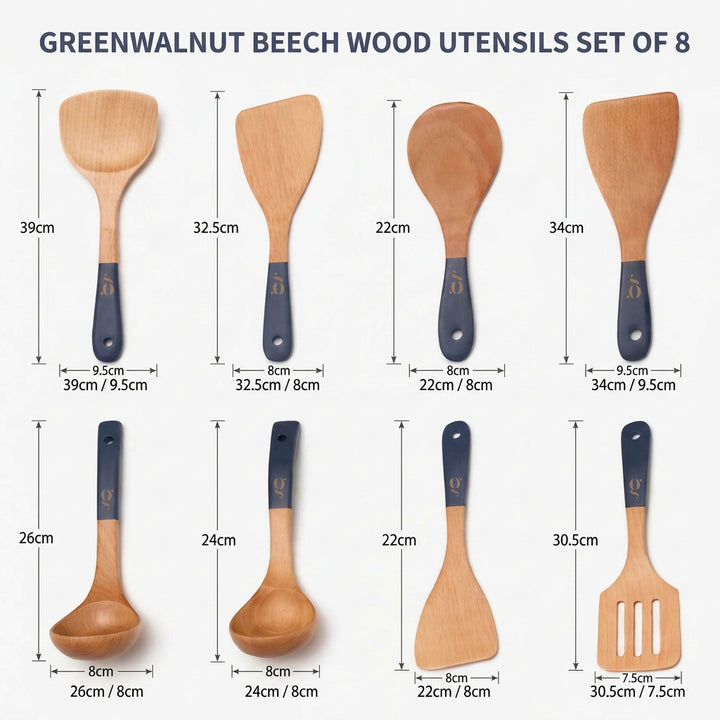 Greenwalnut® Beech Wood Utensils – Set of 8
