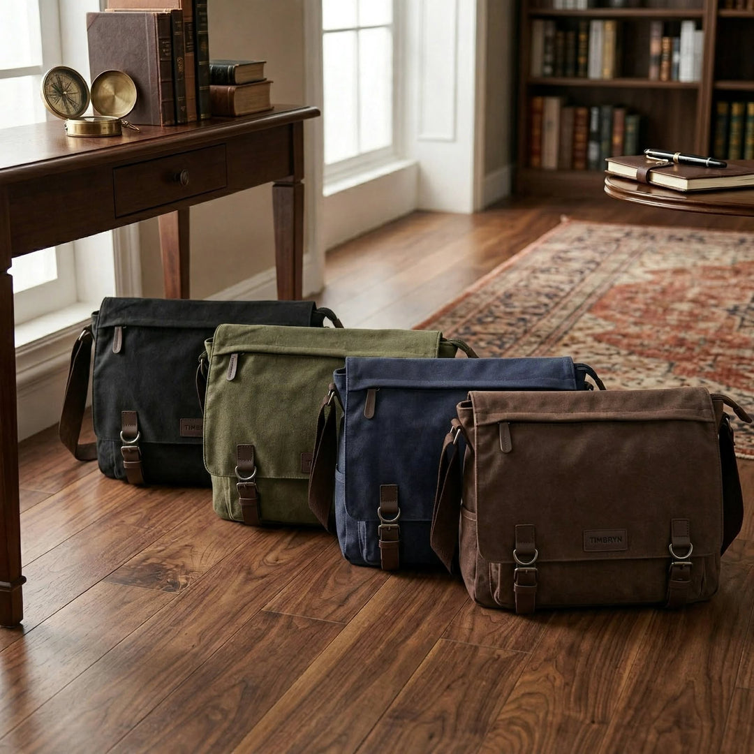 Premium Canvas & Leather Messenger Bag  | Vintage Crossbody Satchel
