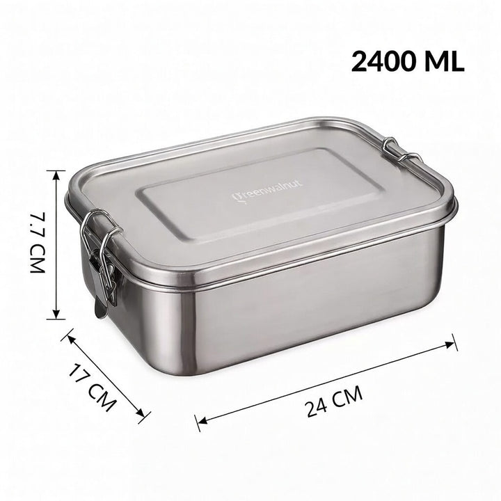 Stainless Steel Bento Lunch Box with Divider – Leakproof Food Storage Container, Reusable Metal Lunch Box for Kids & Adults | 2400 ML