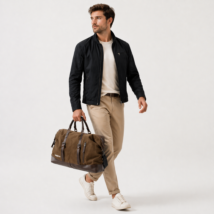 Large Canvas & PU Leather Weekend Duffle Bag – Men's Vintage Travel Carry-On