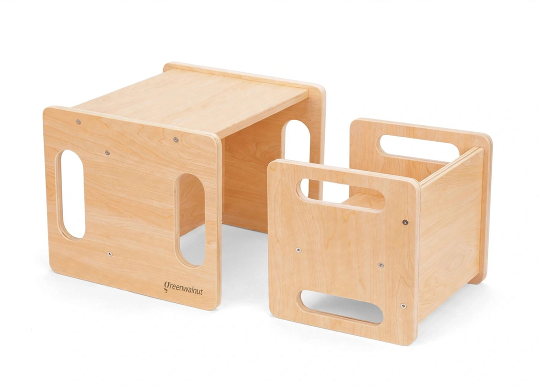 Montessori Wodden Table and Chair Set – Wooden Toddler Furniture, Ages 1-4